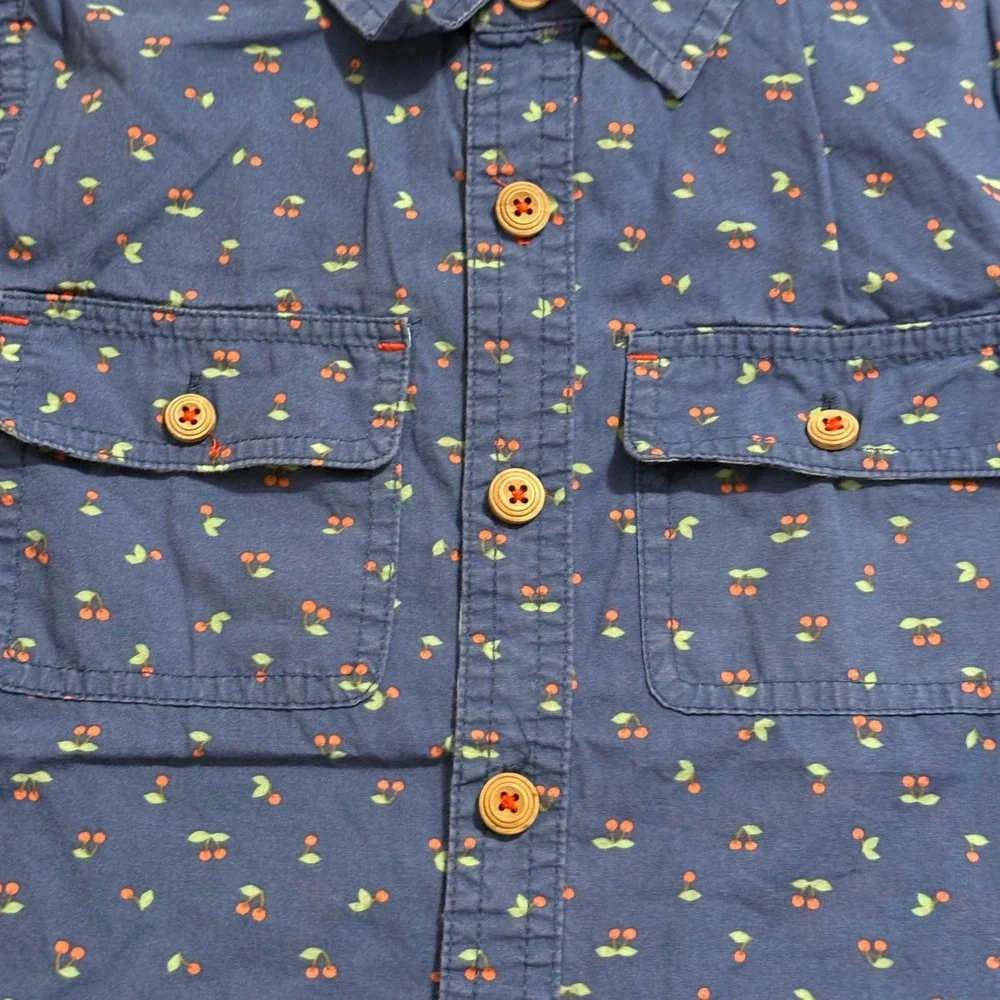 Matilda Jane Boys Blue Cherry Print Short Sleeve Button Down Shirt Size 4 27805T
